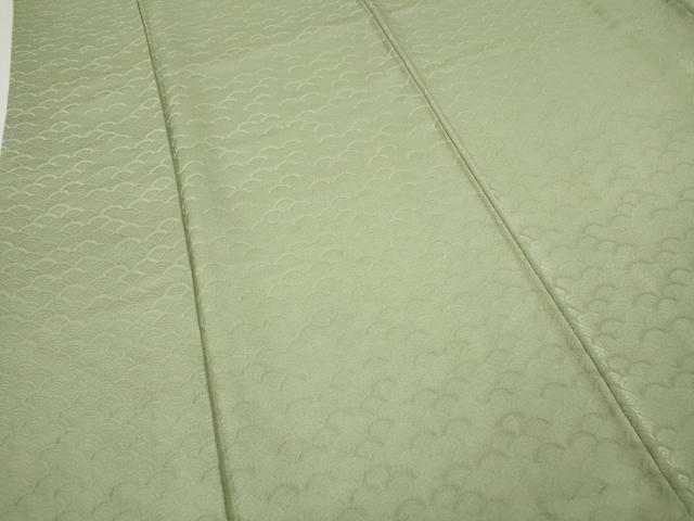 平和屋着物●上質な色無地　青海波地紋　山葵色　正絹　逸品　CABH9675ut