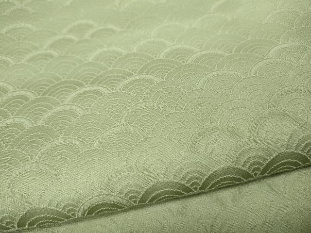 平和屋着物●上質な色無地　青海波地紋　山葵色　正絹　逸品　CABH9675ut