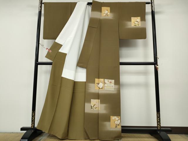 平和屋着物●訪問着　作家物　色紙草花文　金彩　正絹　逸品　CABH9685ut