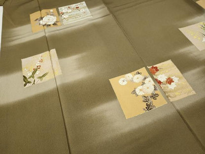 平和屋着物●訪問着　作家物　色紙草花文　金彩　正絹　逸品　CABH9685ut