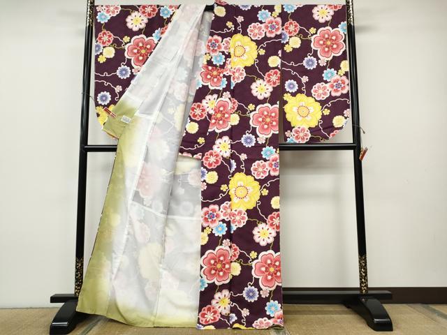 平和屋着物●小振袖　二尺袖　雪輪舞花文　洗える着物　未使用　CABH9687ut