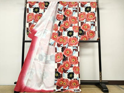 平和屋着物●小振袖　二尺袖　市松舞花文　洗える着物　未使用　CABH9688ut