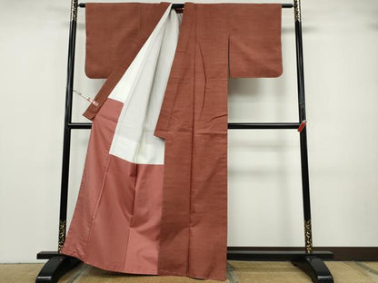 平和屋着物●古代紬　草木染　銀朱色　証紙付き　正絹　逸品　未使用　CABH9711ut