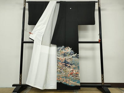 平和屋着物●豪華黒留袖　加賀特選　飛鶴風景草花文　暈し染め　正絹　逸品　CABH9715ut