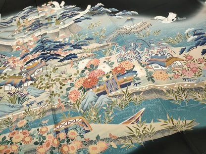 平和屋着物●豪華黒留袖　加賀特選　飛鶴風景草花文　暈し染め　正絹　逸品　CABH9715ut