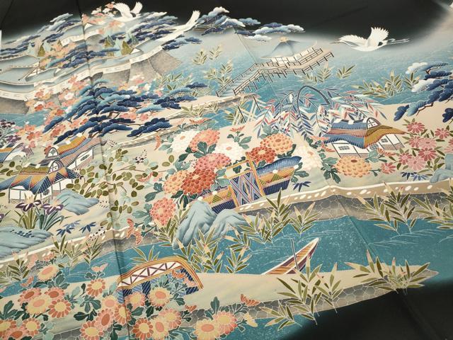 平和屋着物●豪華黒留袖　加賀特選　飛鶴風景草花文　暈し染め　正絹　逸品　CABH9715ut
