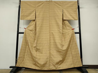 平和屋着物●上質な紬　花織　格子吉祥文　正絹　逸品　CABH9716ut