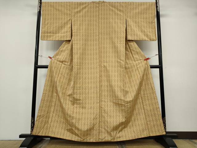 平和屋着物●上質な紬　花織　格子吉祥文　正絹　逸品　CABH9716ut