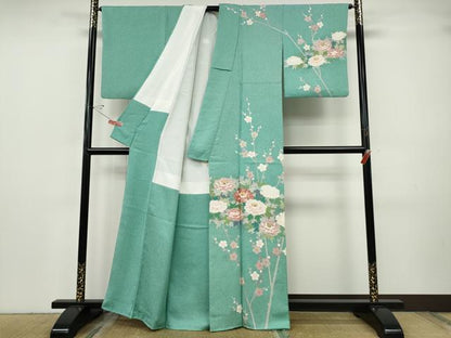 平和屋着物●京友禅の第一人者　松井青々　訪問着　駒刺繍　枝花文　金彩　正絹　逸品　CABH9717ut