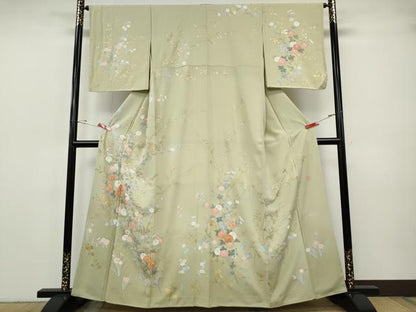 平和屋着物●十日町友禅作家　松雨　訪問着　駒刺繍　草花文　金銀彩　正絹　逸品　未使用　CABH9718ut