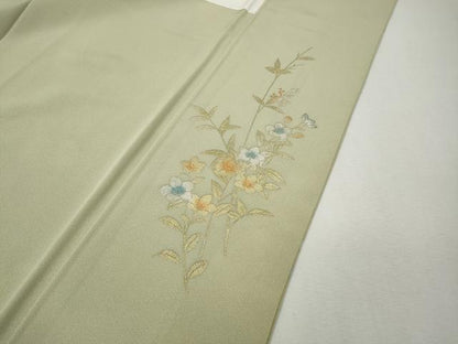 平和屋着物●十日町友禅作家　松雨　訪問着　駒刺繍　草花文　金銀彩　正絹　逸品　未使用　CABH9718ut