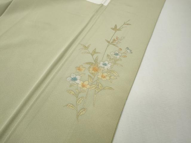 平和屋着物●十日町友禅作家　松雨　訪問着　駒刺繍　草花文　金銀彩　正絹　逸品　未使用　CABH9718ut