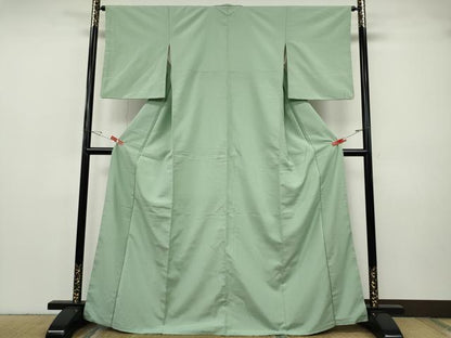 平和屋着物●上質な色無地　白緑色　正絹　逸品　CABH9724ut
