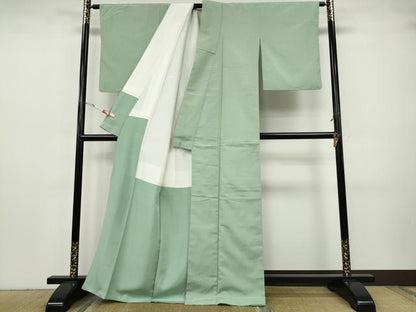 平和屋着物●上質な色無地　白緑色　正絹　逸品　CABH9724ut