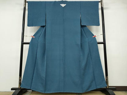 平和屋着物●上質な色無地　墨流し地紋　紺鼠色　正絹　逸品　CABH9728ut