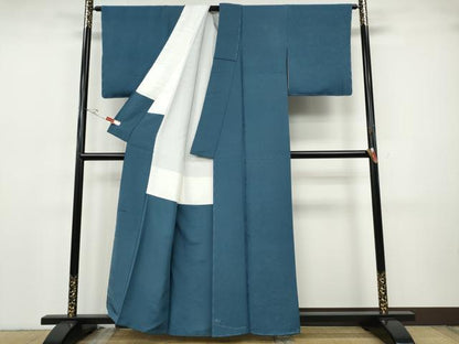 平和屋着物●上質な色無地　墨流し地紋　紺鼠色　正絹　逸品　CABH9728ut