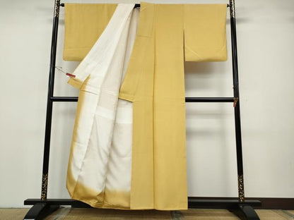 平和屋着物●上質な紬　色無地　卵色　正絹　逸品　CABH9731ut