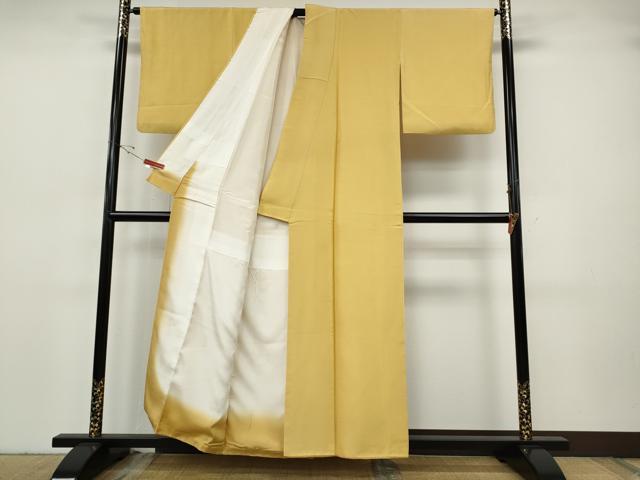 平和屋着物●上質な紬　色無地　卵色　正絹　逸品　CABH9731ut