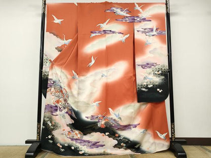 平和屋着物●豪華振袖　上村松園　刺繍　飛鶴片輪車花文　暈し染め　金銀彩　正絹　逸品　CABH9736ut