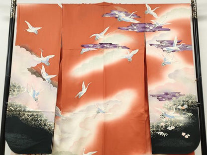 平和屋着物●豪華振袖　上村松園　刺繍　飛鶴片輪車花文　暈し染め　金銀彩　正絹　逸品　CABH9736ut