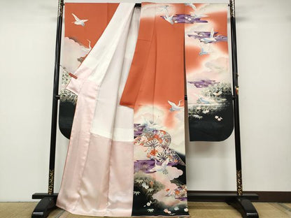 平和屋着物●豪華振袖　上村松園　刺繍　飛鶴片輪車花文　暈し染め　金銀彩　正絹　逸品　CABH9736ut