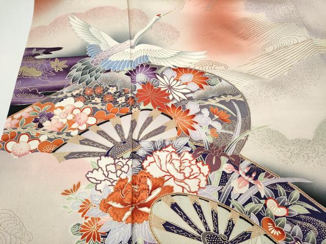 平和屋着物●豪華振袖　上村松園　刺繍　飛鶴片輪車花文　暈し染め　金銀彩　正絹　逸品　CABH9736ut