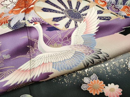平和屋着物●豪華振袖　上村松園　刺繍　飛鶴片輪車花文　暈し染め　金銀彩　正絹　逸品　CABH9736ut
