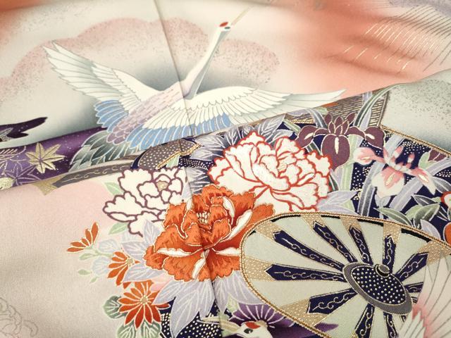 平和屋着物●豪華振袖　上村松園　刺繍　飛鶴片輪車花文　暈し染め　金銀彩　正絹　逸品　CABH9736ut