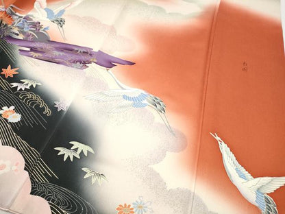 平和屋着物●豪華振袖　上村松園　刺繍　飛鶴片輪車花文　暈し染め　金銀彩　正絹　逸品　CABH9736ut