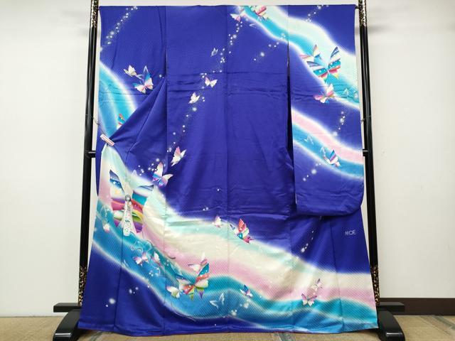 平和屋着物●絵本作家　永田萌　振袖　人物舞蝶文　暈し染め　銀彩　正絹　逸品　CABH9737ut