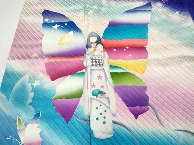 平和屋着物●絵本作家　永田萌　振袖　人物舞蝶文　暈し染め　銀彩　正絹　逸品　CABH9737ut