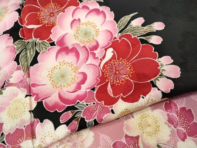 平和屋着物●ファッションブランド　hiromichi nakano　ヒロミチナカノ　振袖　舞桜文　暈し染め　黒地　正絹　逸品　CABH9739ut