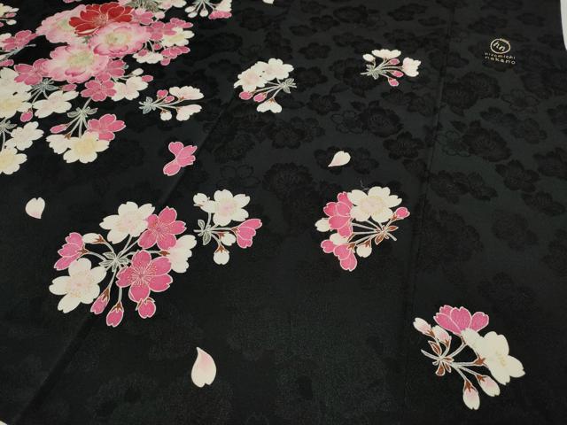 平和屋着物●ファッションブランド　hiromichi nakano　ヒロミチナカノ　振袖　舞桜文　暈し染め　黒地　正絹　逸品　CABH9739ut