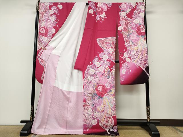 平和屋着物●豪華振袖　花蝶文　ラインストーン　暈し染め　銀通し地　正絹　逸品　CABH9741ut