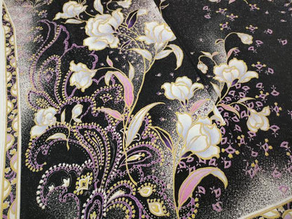 平和屋着物●豪華振袖　刺繍　草花文　黒地　銀通し地　正絹　逸品　CABH9742ut