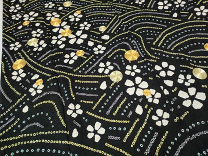 平和屋着物●豪華振袖　駒刺繍　絞り　流水花文　黒地　正絹　逸品　CABH9744ut