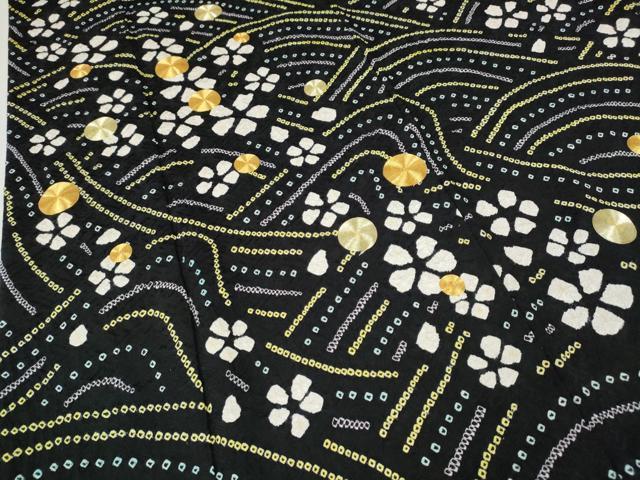 平和屋着物●豪華振袖　駒刺繍　絞り　流水花文　黒地　正絹　逸品　CABH9744ut