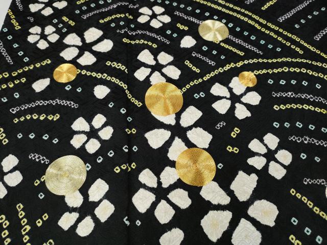 平和屋着物●豪華振袖　駒刺繍　絞り　流水花文　黒地　正絹　逸品　CABH9744ut