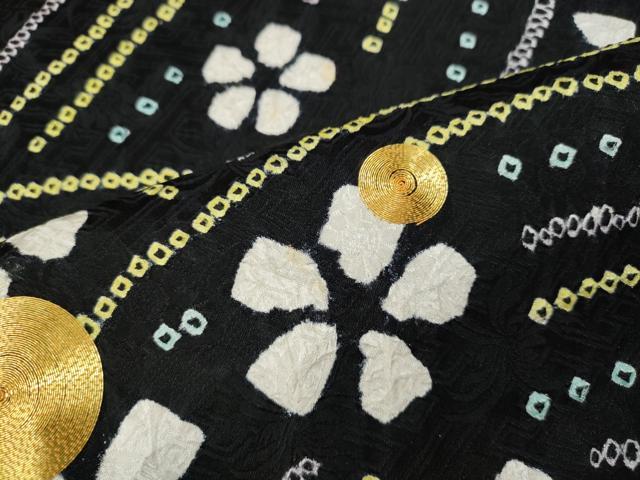 平和屋着物●豪華振袖　駒刺繍　絞り　流水花文　黒地　正絹　逸品　CABH9744ut