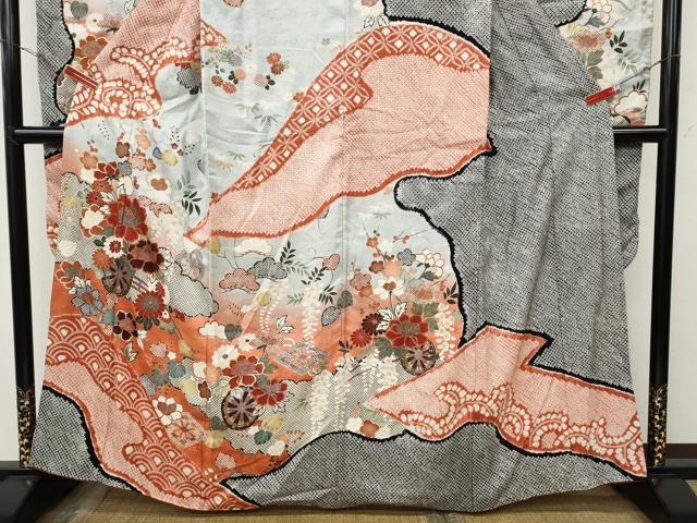 平和屋着物●豪華振袖　絞り　道長花車文　金銀彩　正絹　逸品　CABH9746ut