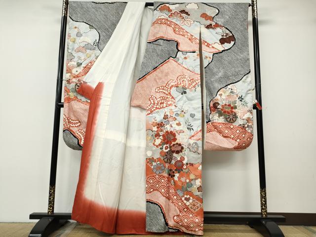 平和屋着物●豪華振袖　絞り　道長花車文　金銀彩　正絹　逸品　CABH9746ut