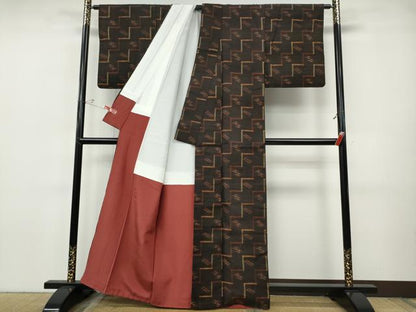 平和屋着物●本場久米島紬　草木染　泥染め　手織り　証紙付き　正絹　逸品　CABH9749ut
