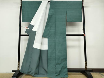 平和屋着物●上質な紬　色無地　機音　吉祥苑　青竹色　反端付き　正絹　逸品　CABH9750ut