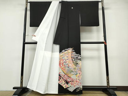 平和屋着物●本加賀友禅作家　白坂幸蔵　黒留袖　几帳草花文　正絹　逸品　CABH9755ut