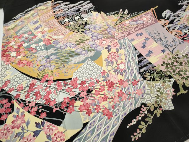 平和屋着物●本加賀友禅作家　白坂幸蔵　黒留袖　几帳草花文　正絹　逸品　CABH9755ut