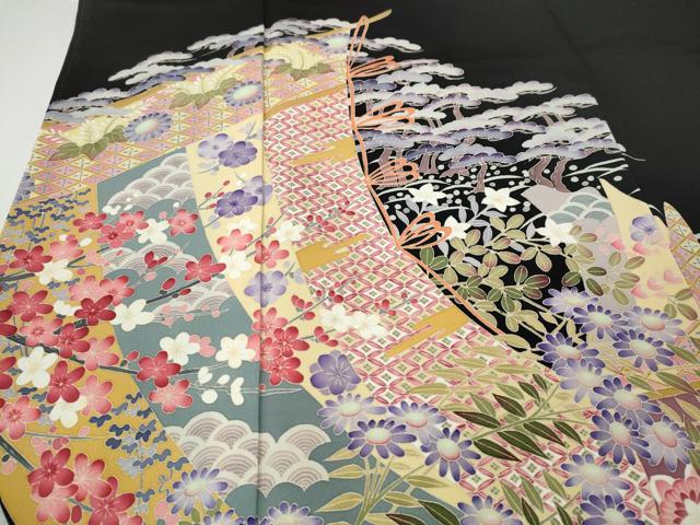 平和屋着物●本加賀友禅作家　白坂幸蔵　黒留袖　几帳草花文　正絹　逸品　CABH9755ut