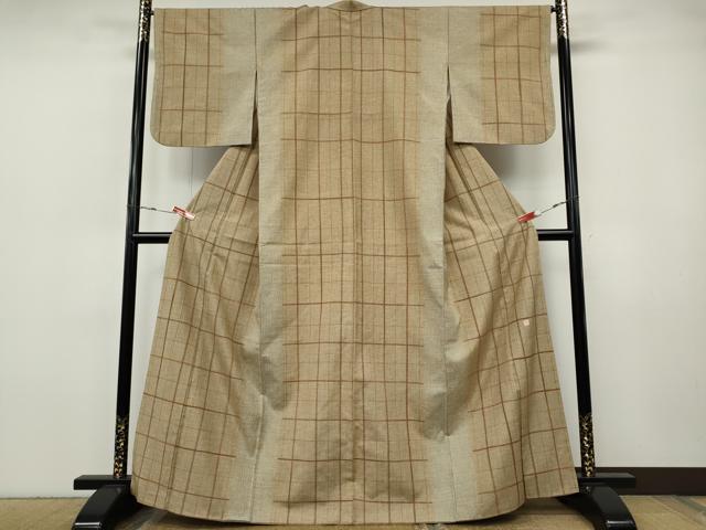 平和屋着物●石川県指定無形文化財　牛首紬　白山工房　手織り　格子柄　正絹　逸品　CABH9762ut