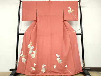 平和屋着物●華道家　楠目ちづ　訪問着　枝花文　鬼しぼ縮緬　正絹　逸品　CABH9768ut