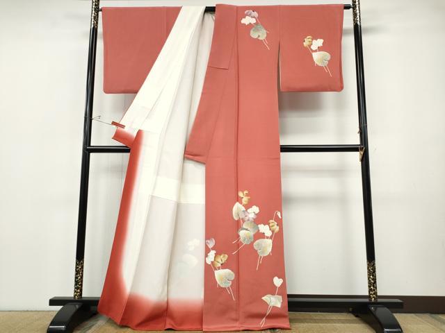 平和屋着物●華道家　楠目ちづ　訪問着　枝花文　鬼しぼ縮緬　正絹　逸品　CABH9768ut