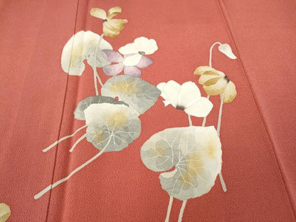 平和屋着物●華道家　楠目ちづ　訪問着　枝花文　鬼しぼ縮緬　正絹　逸品　CABH9768ut